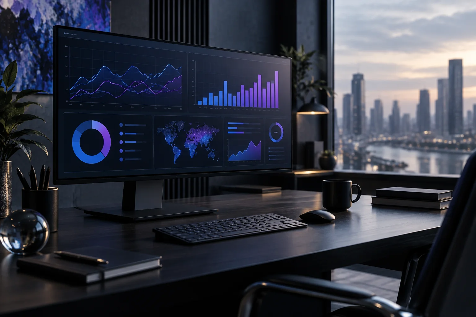 Arbeitsplatz mit Diagrammen zur Datenanalyse