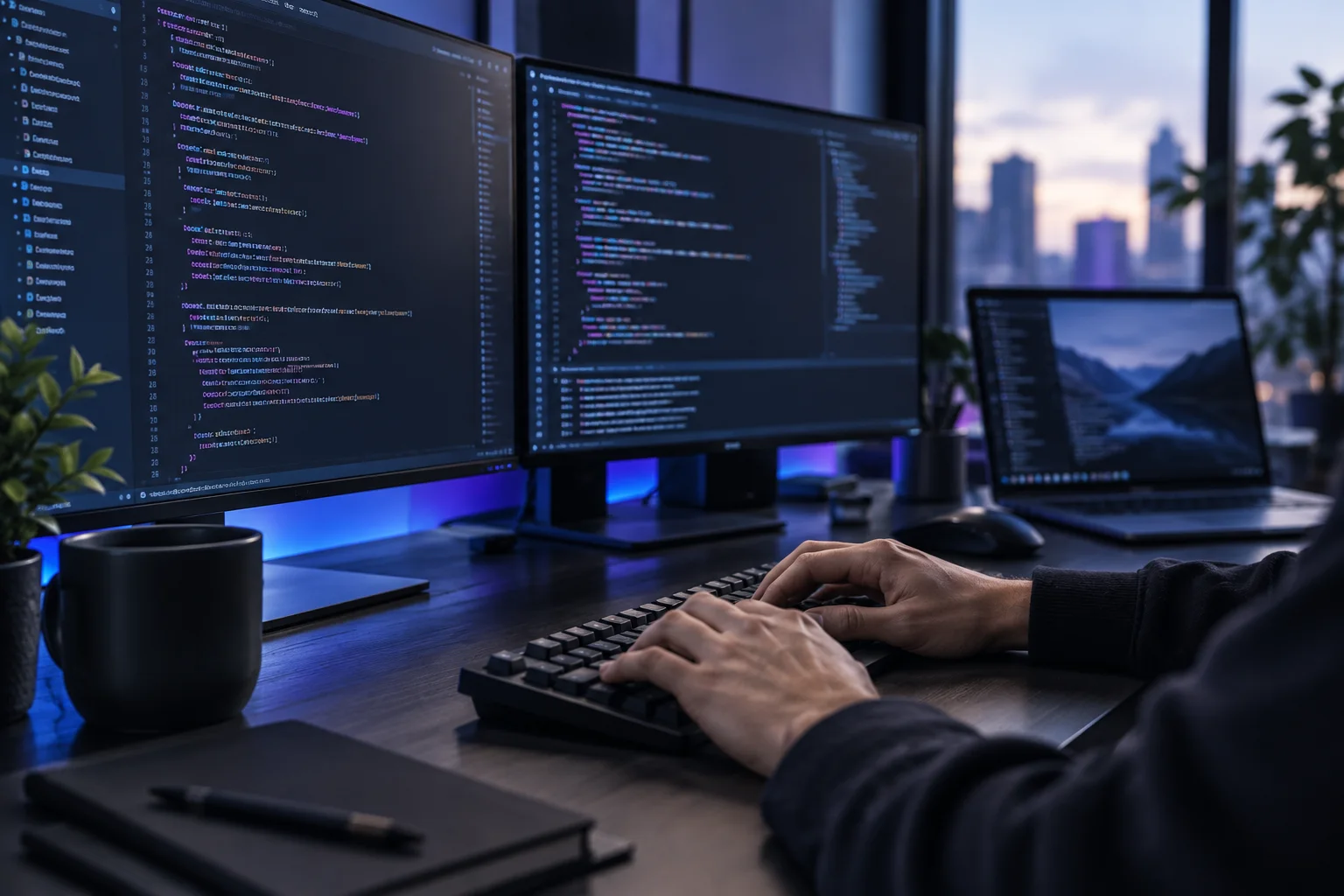 Hände an einer Tastatur beim Entwickeln von Software